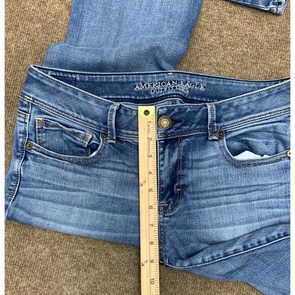 American Eagle Jeans Womens 12 Kick Bootcut Super Stretch Whiskered Y2K Denim - Picture 7 of 10